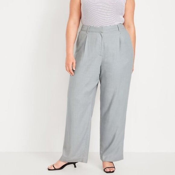 Extra High-Waisted Linen-Blend Taylor Wide-Leg Trouser Pants SIZE 2X Color Silve - Picture 1 of 12